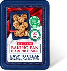 Bakken- Swiss - BAKKEN Cookie Sheet 13.58", Nonstick Carbon Steel, Diamond Texture, Oven Safe 450°F, PFOA/PTFE Free - Blue