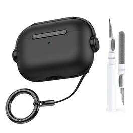 Dteck - For Airpods Pro 3rd Gen (2025) Secure Lock Shockproof Protective Case+Lanyard Keychain and Clean Pen - Black