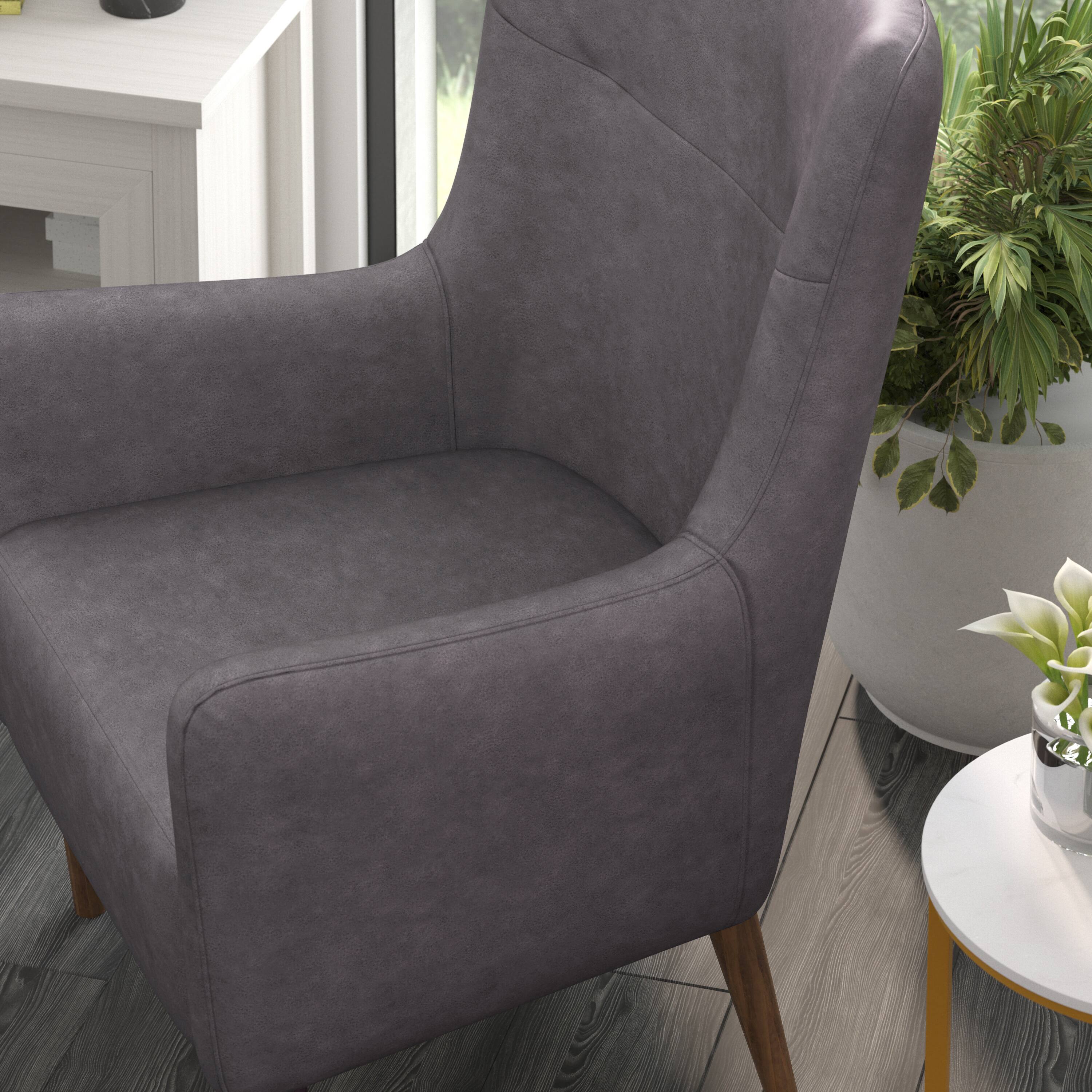 Alt View 4. Emma + Oliver - Kellen Traditional Wingback Accent Chair, Faux Leather Upholstery and Wooden Frame and Legs - Dark Gray.