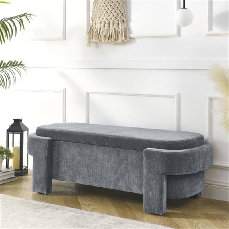 Alt View 6. HTUTWOO - Linen Fabric Upholstered Bench for Entryway & Bedroom - Large Storage Space Ottoman Bench - 51.5'' x 20.5'' x 17'' - Grey.