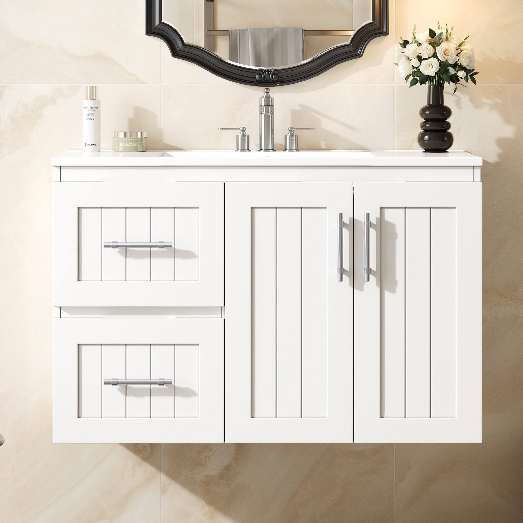 Alt View 1. Boyel Living - 36 Inch Wall Mounted Bathroom Vanity with Ceramic Sink White - White.