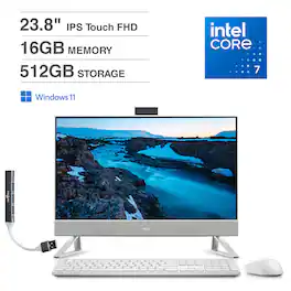 Dell - All-in-One 23.8 Touchscreen FHD Display (Intel Core 7 150U, 16GB, 512GB SSD, Win 11 Home) w/USB Hub - White