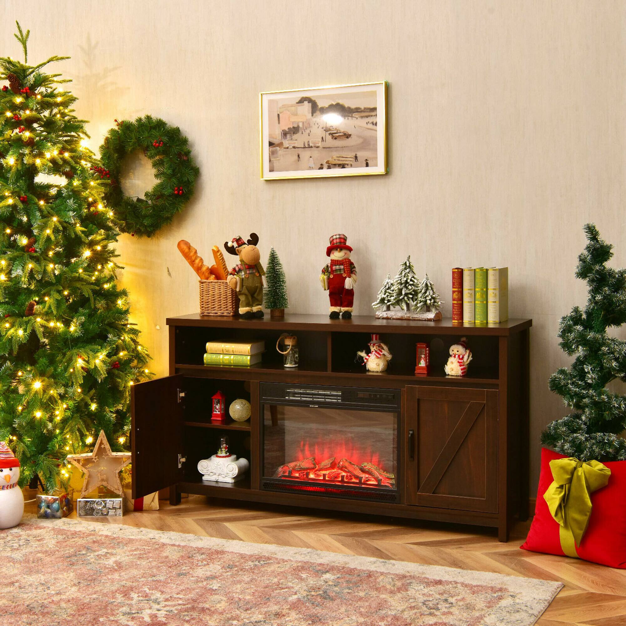 Alt View 1. Costway - Costway 1350W Electric Fireplace Heater W/59" Fireplace TV Stand - Coffee.