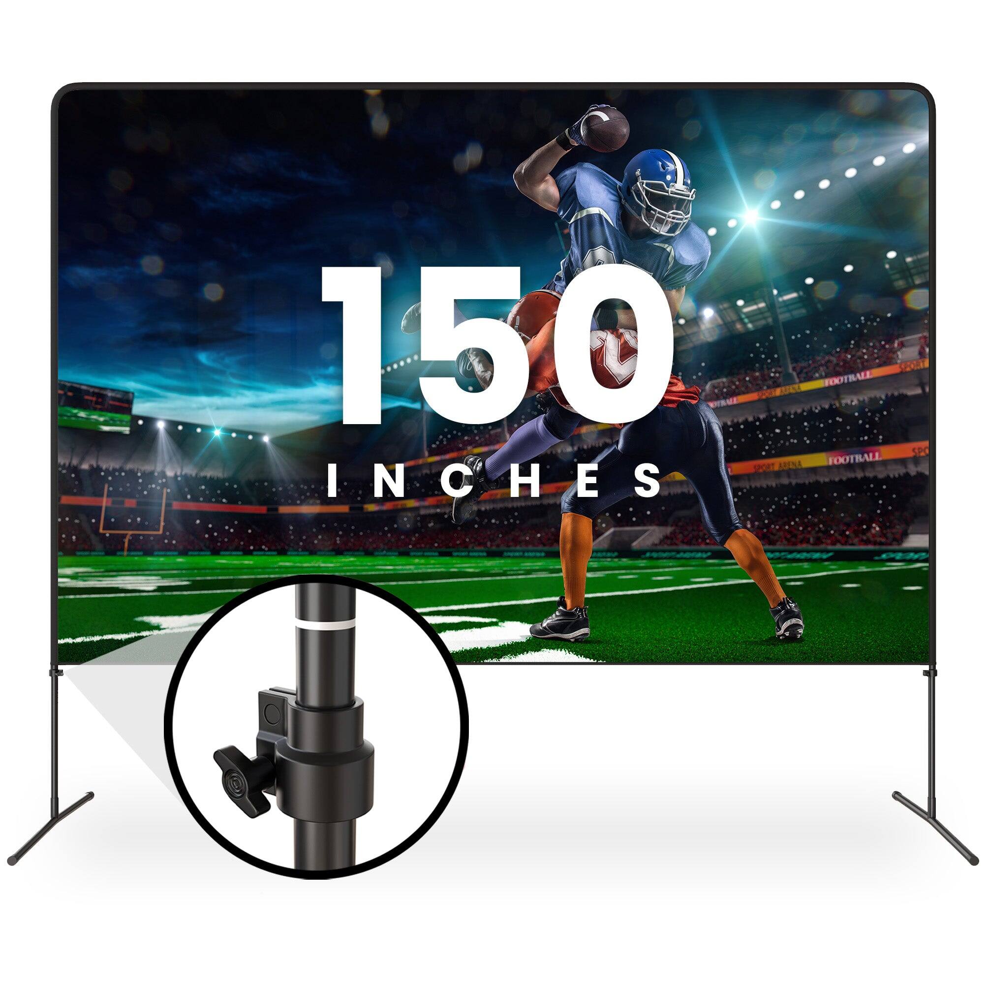 KHOMO GEAR - 150" Adjustable Projector Screen – Foldable Indoor/Outdoor Screen with Stand & Carry Bag