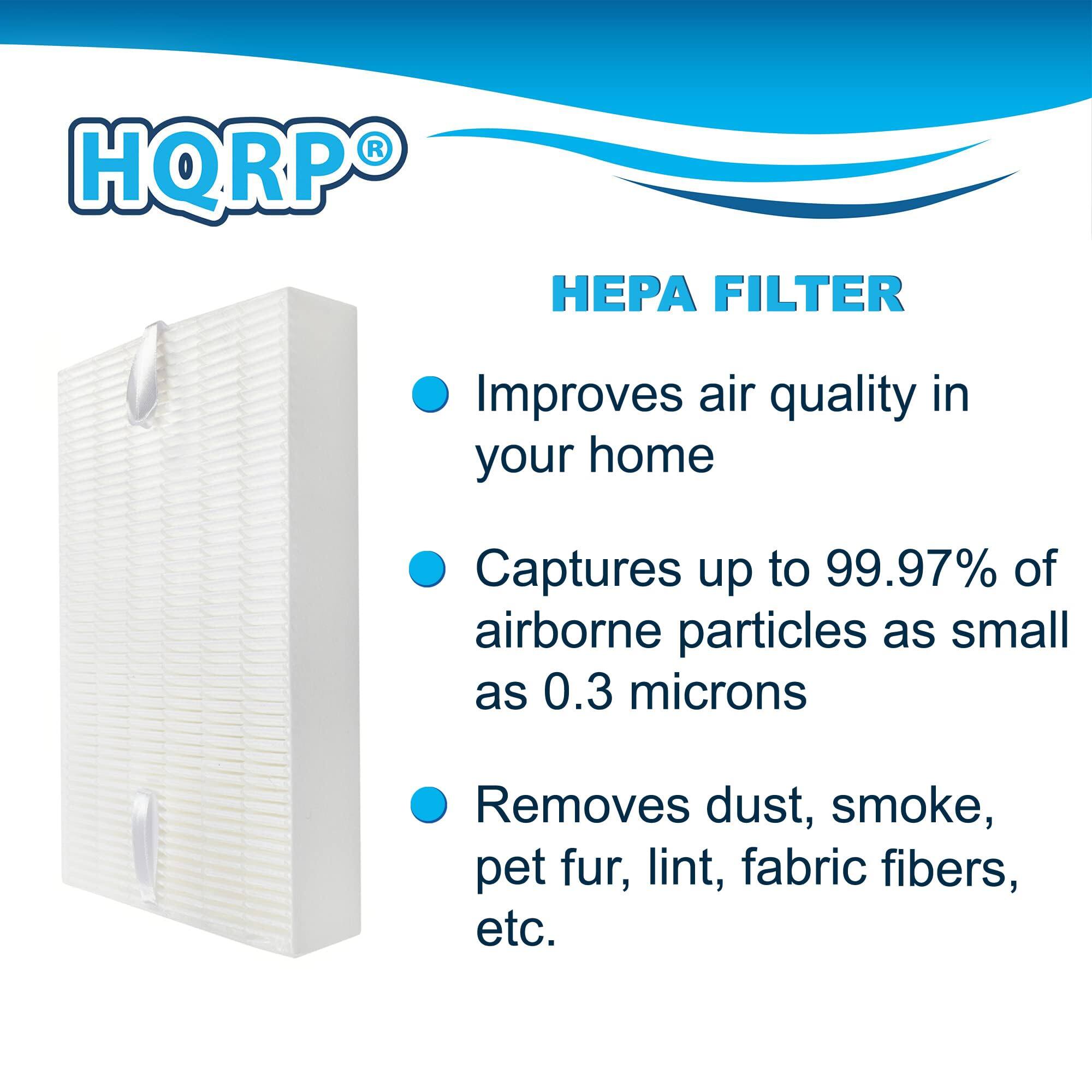 HQRP HEPA FILTER  
Improves air quality in your home  
Captures up to 99.97% of airborne particles as small as 0.3 microns  
Removes dust, smoke, pet fur, lint, fabric fibers, etc.