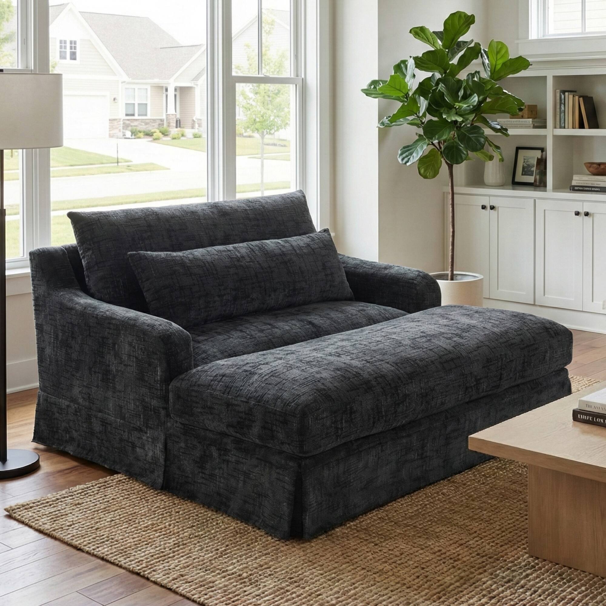 Whisen - Chenille Loveseat Sofa Bed with Textured Surface and Two Cushions, Suitable for Living Room - Black