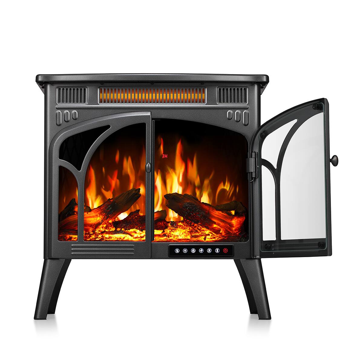 Left. Bestier - Electric Fireplace Heater 24.25" with Remote, Adjustable Brightness and Heating Mode, Flame Effects & Log Colors, Grey - Grey.