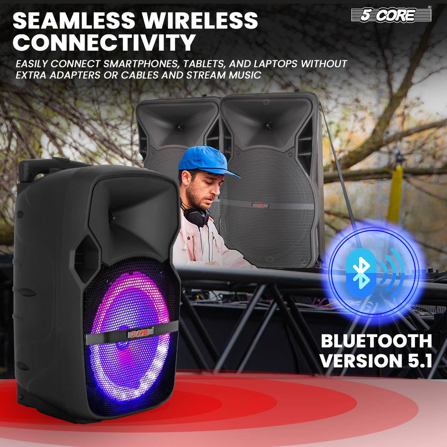 SEAMLESS WIRELESS CONNECTIVITY

EASILY CONNECT SMARTPHONES, TABLETS, AND LAPTOPS WITHOUT EXTRA ADAPTERS OR CABLES AND STREAM MUSIC

BLUETOOTH VERSION 5.1