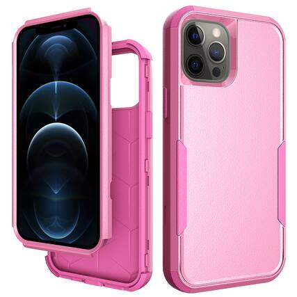 Front. Reiko - 3In1 Hybrid Heavy Duty Defender Rugged Armor Case For Apple Iphone 12 /12 Pro In Pink - Pink.