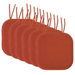Sweet Home Collection - Honeycomb Memory Foam Non-Slip 16" x 16" Chair Cushion Pad with Ties, 6-Pack - Rust