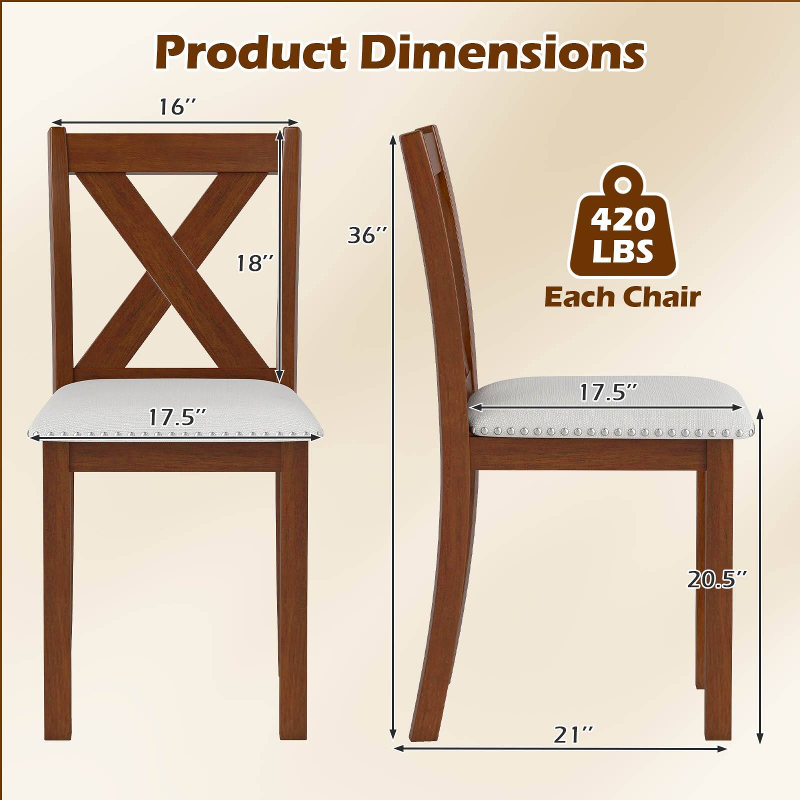 Product Dimensions  
16" x 18" x 36"  
Each Chair: 17.5" x 17.5" x 20.5" x 21"  
420 LBS Each Chair