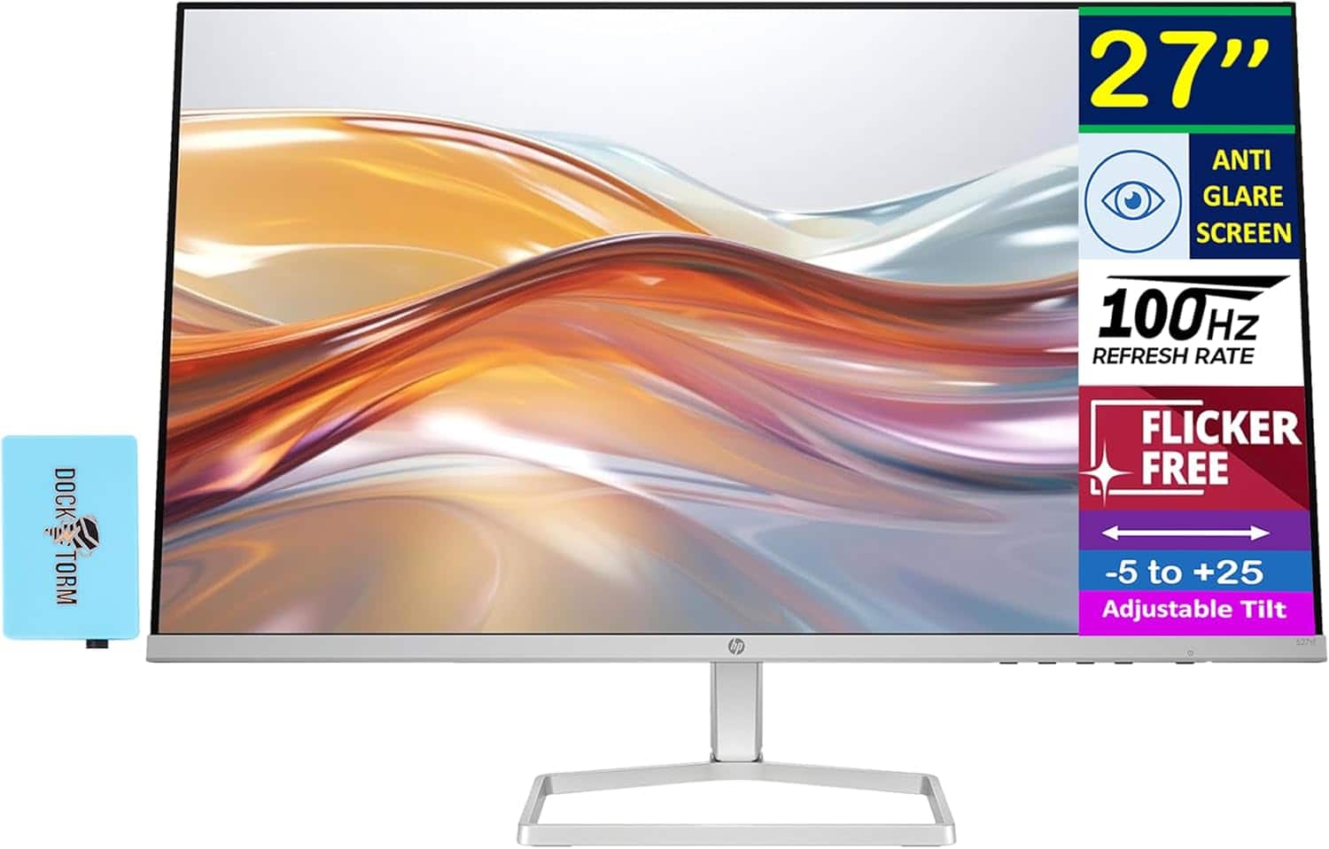 HP - 27" FHD IPS Monitor with 300 nits Brightness, Flicker Free, Anti-Glare, VGA, HDMI, & DKZ Hub - Black/Silver