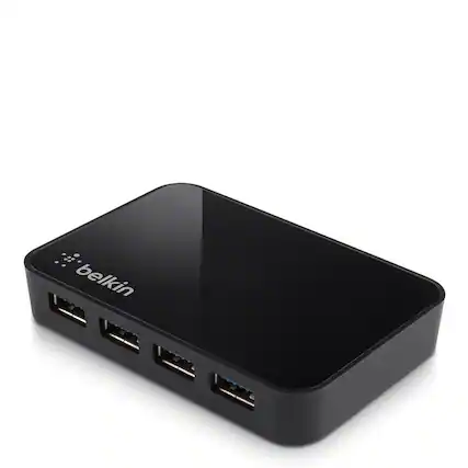 Front. Belkin - SuperSpeed USB 3.0 4-Port Hub - Black.