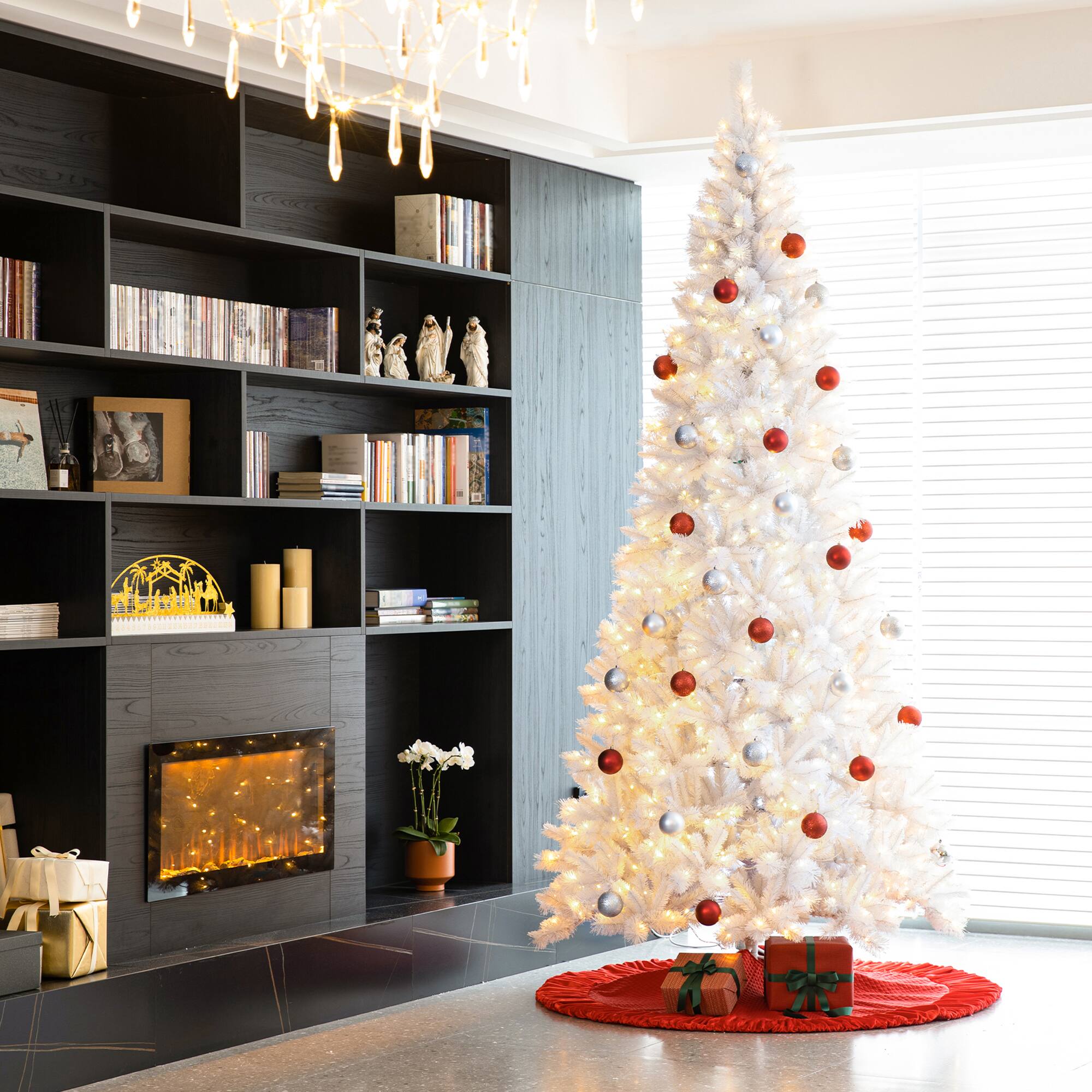 Alt View 8. Glitzhome - 10ft Pre-Lit White Pine Full-size Artificial Christmas Tree with 800 Warm White Lights - White.