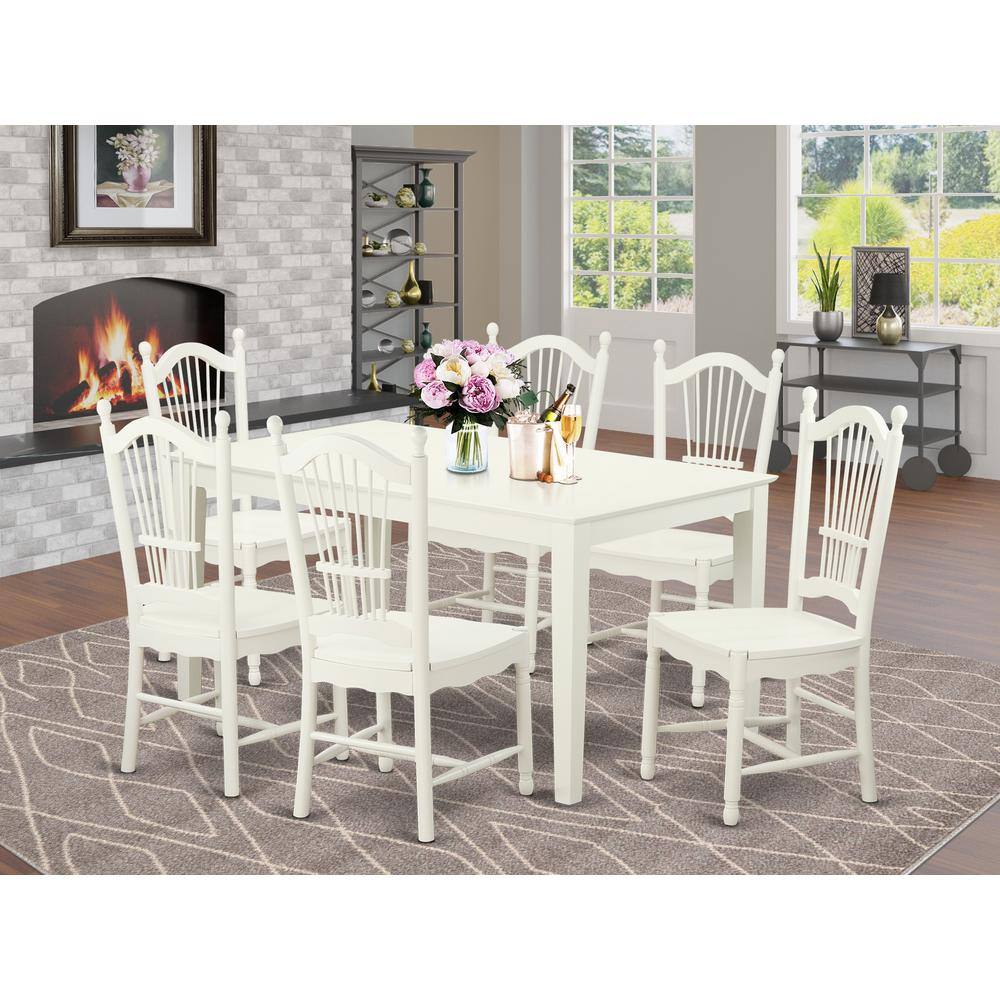 Left. East West Furniture - Dining Room Set Linen White - Brown.