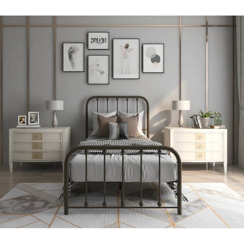 Angle. Hivvago - Hivvago Twin Metal Bed Frame with Slatted Rounded Corners Headboard and Footboard - Black.