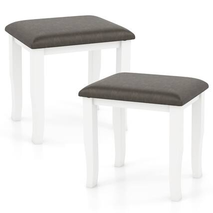 Front. Gymax - Gymax 2PCS Vanity Stool Chair Solid Wood Ottoman Set w/ Padded Seat Cushion Gray - Gray, White.