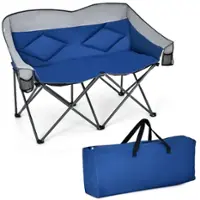 Costway - Folding Camping Chair Loveseat Double Seat w/ Bags & Padded Backrest - Blue - Front_Zoom