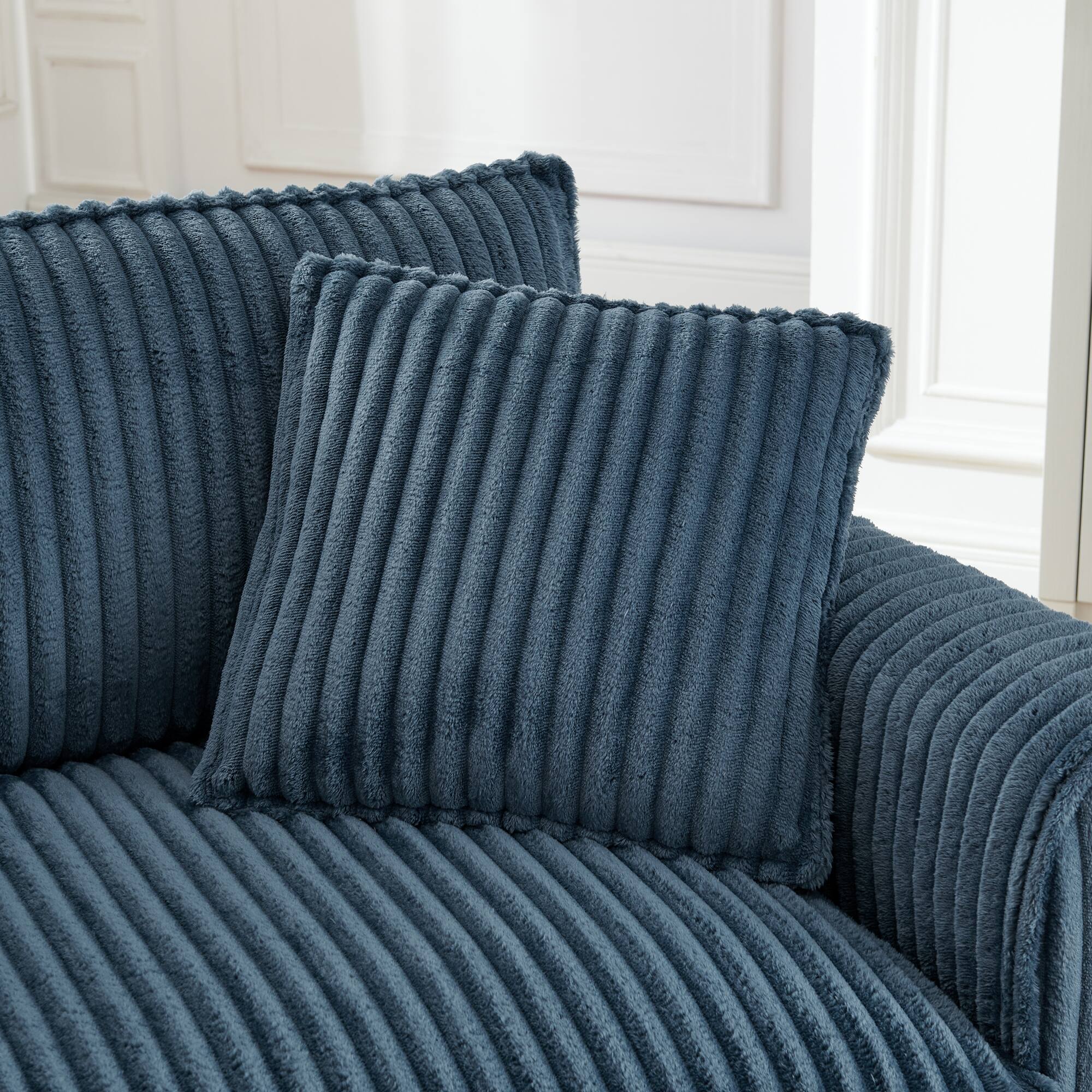 Alt View 1. Trinkets Crazed - Wide Accent Armchair with Pillows,Corduroy Oversized Single Sofa, Chair and a Half with Wide Armrest for Living Room - Blue.