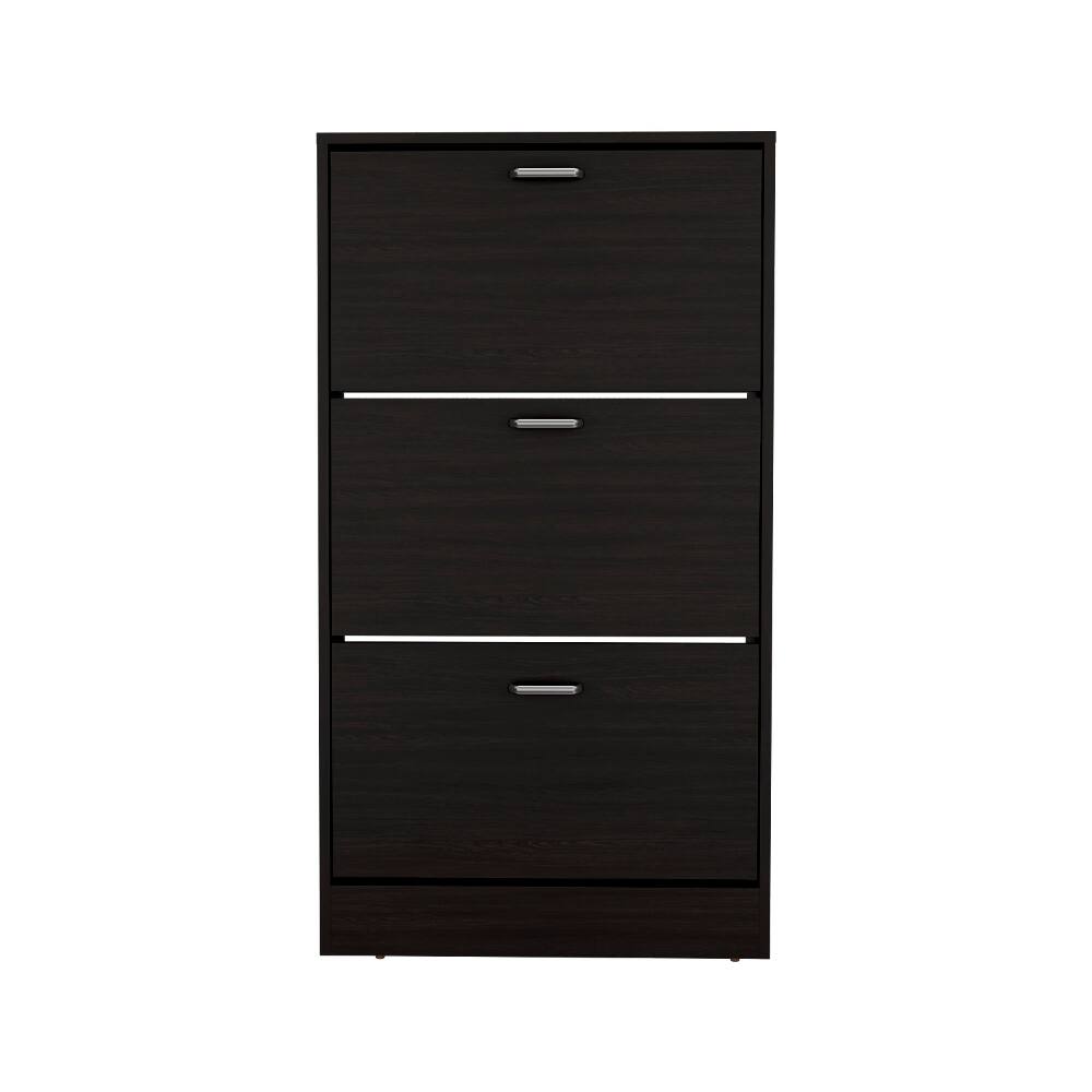 Angle. Loheer - Loheer Modern Entryway Shoe Cabinet, Triple-Tiered Pull Down System, Black Particle Board, 45.4 Inch Height - Black.