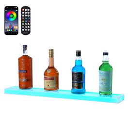 VEVOR - LED Lighted Liquor Bottle Display, 1 Tier 30 Inch Wall Mounted Whiskey Rack Stand - White/Black