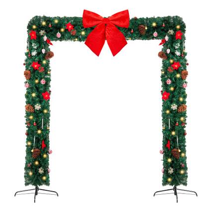Front. Winado - 7.9 FT Christmas Artificial Tree Archway Decoration, PVC Holiday Tree Arch with 350 LEDs for Outdoor Garden, Flat Top - Green.