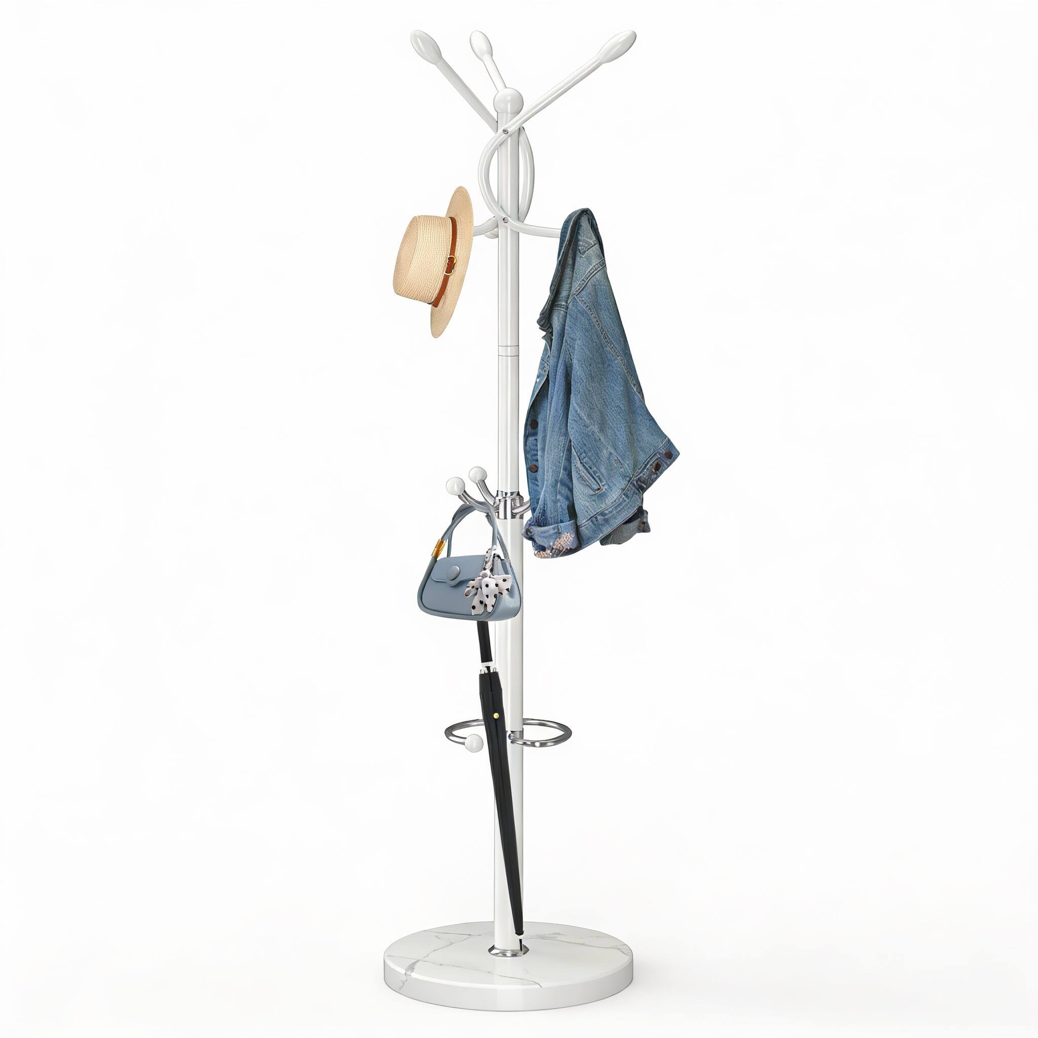 Front. Frangdom - Birch Coat Rack Vintage Stand - White 10Hooks 11.81"D x 11.81"W x 70.86"H.