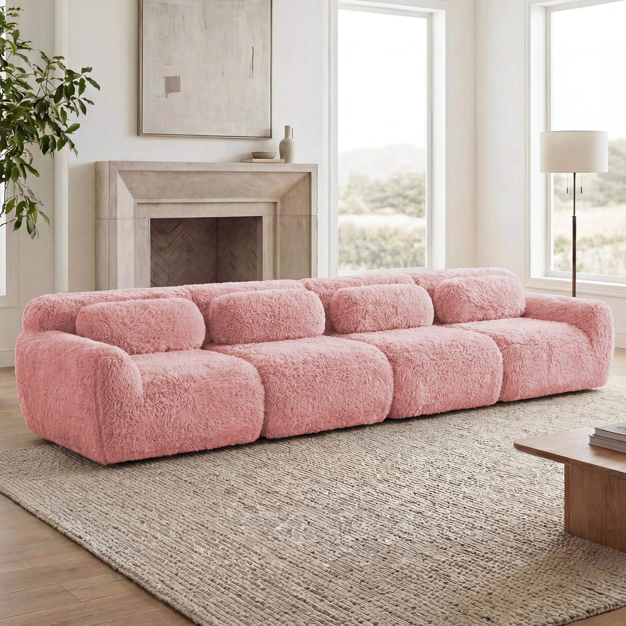 Back. Roomtec - 149 Soft And Fluffy Plush FabricBoneless Sofa32D High Density Sponge Ergonomic DesignFullcompression Vacuum - Pink.