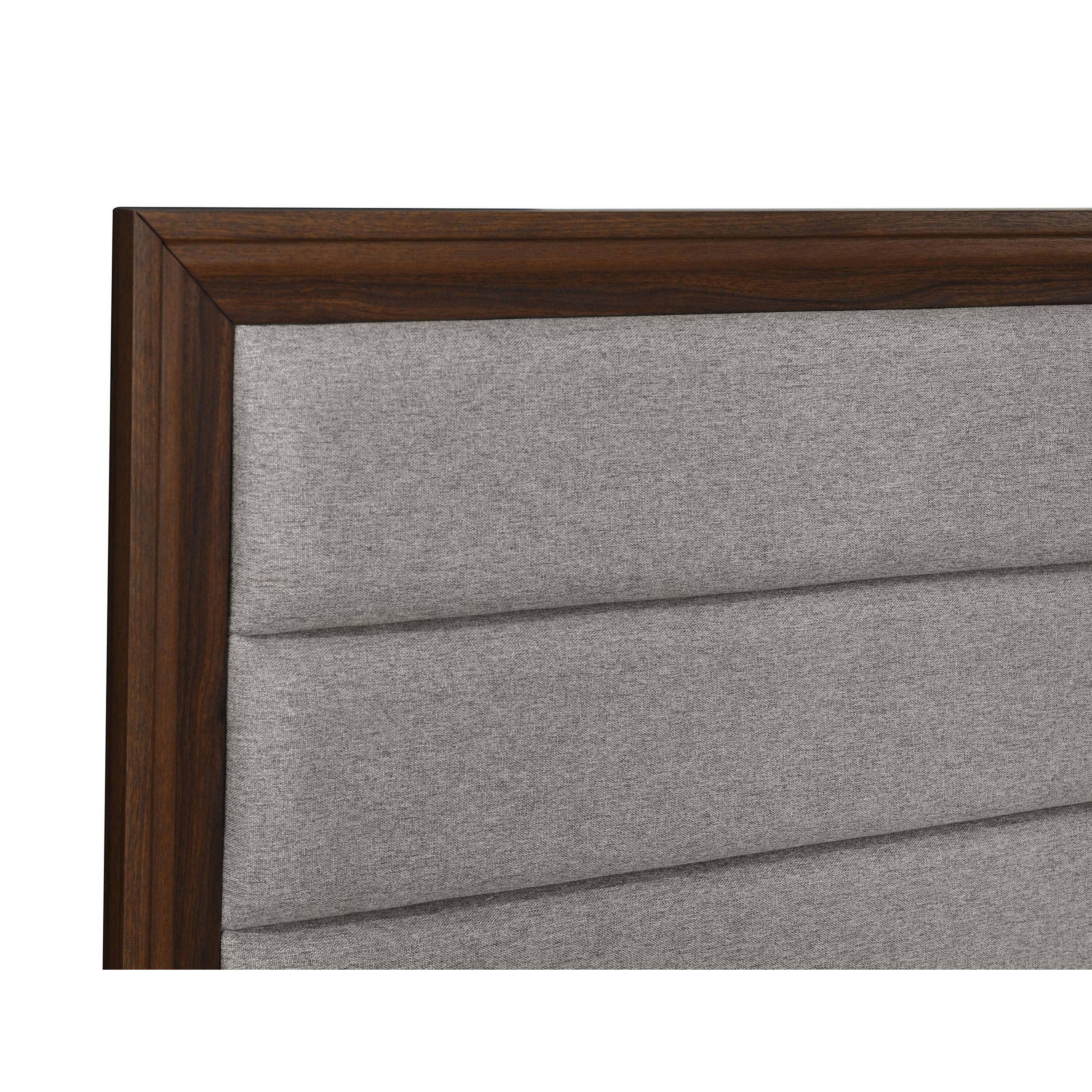 Alt View 3. Manhattan Lane - Yels Queen Size Bed, Channel Tufted Taupe Upholstery, Dark Brown Wood - Walnut Brown, Taupe.