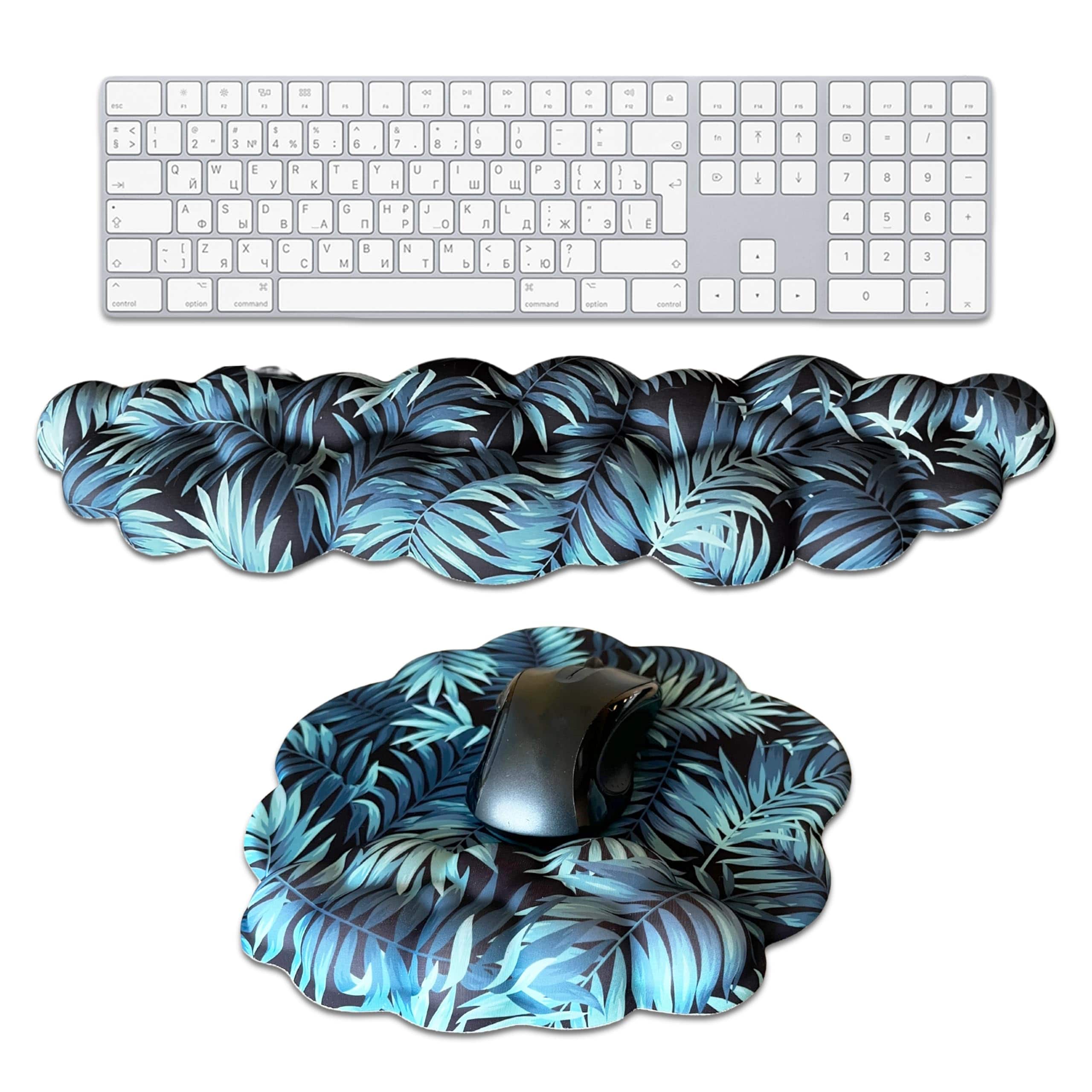Cozy Serene - Cloud Wrist Rest And Mouse Pad Set For Gaming Computer Cute Comfort Cloud Wrist Pad Indulge in ergonomicwith - Leaves