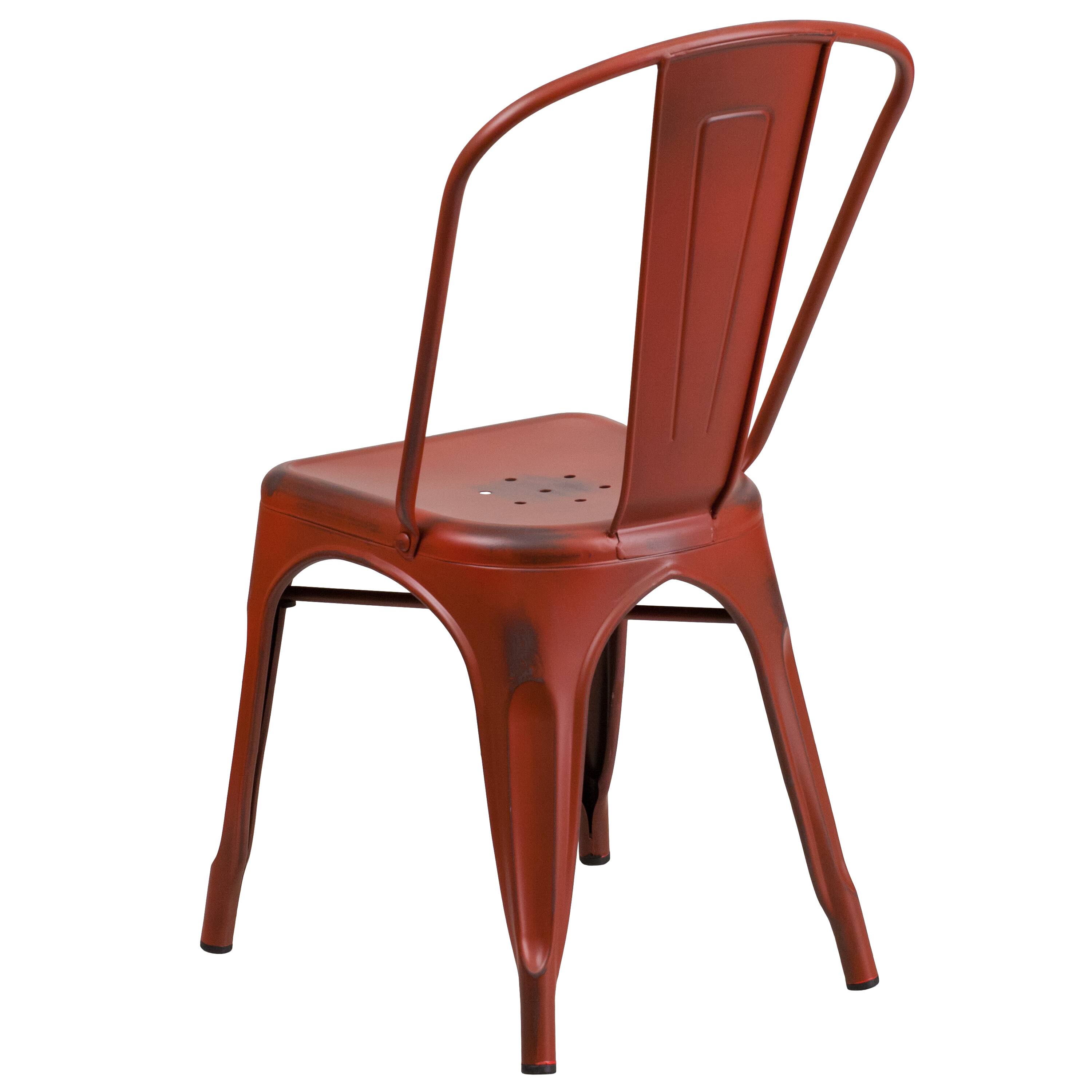 Alt View 5. Emma + Oliver - Commercial Grade 4 Pack Distressed Metal Indoor-Outdoor Stackable Chair - Kelly Red.