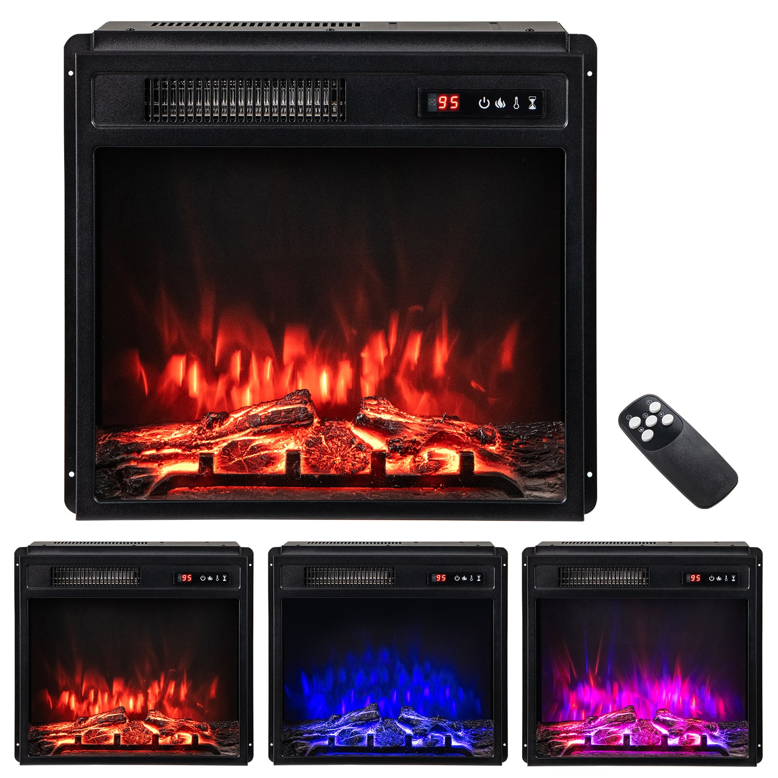 Gymax - 18'' Electric Fireplace Insert w/ Remote Control 9H Timer Overheat Protection - Black