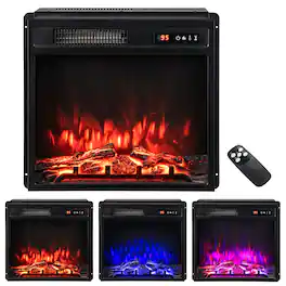 Gymax - 18'' Electric Fireplace Insert w/ Remote Control 9H Timer Overheat Protection - Black