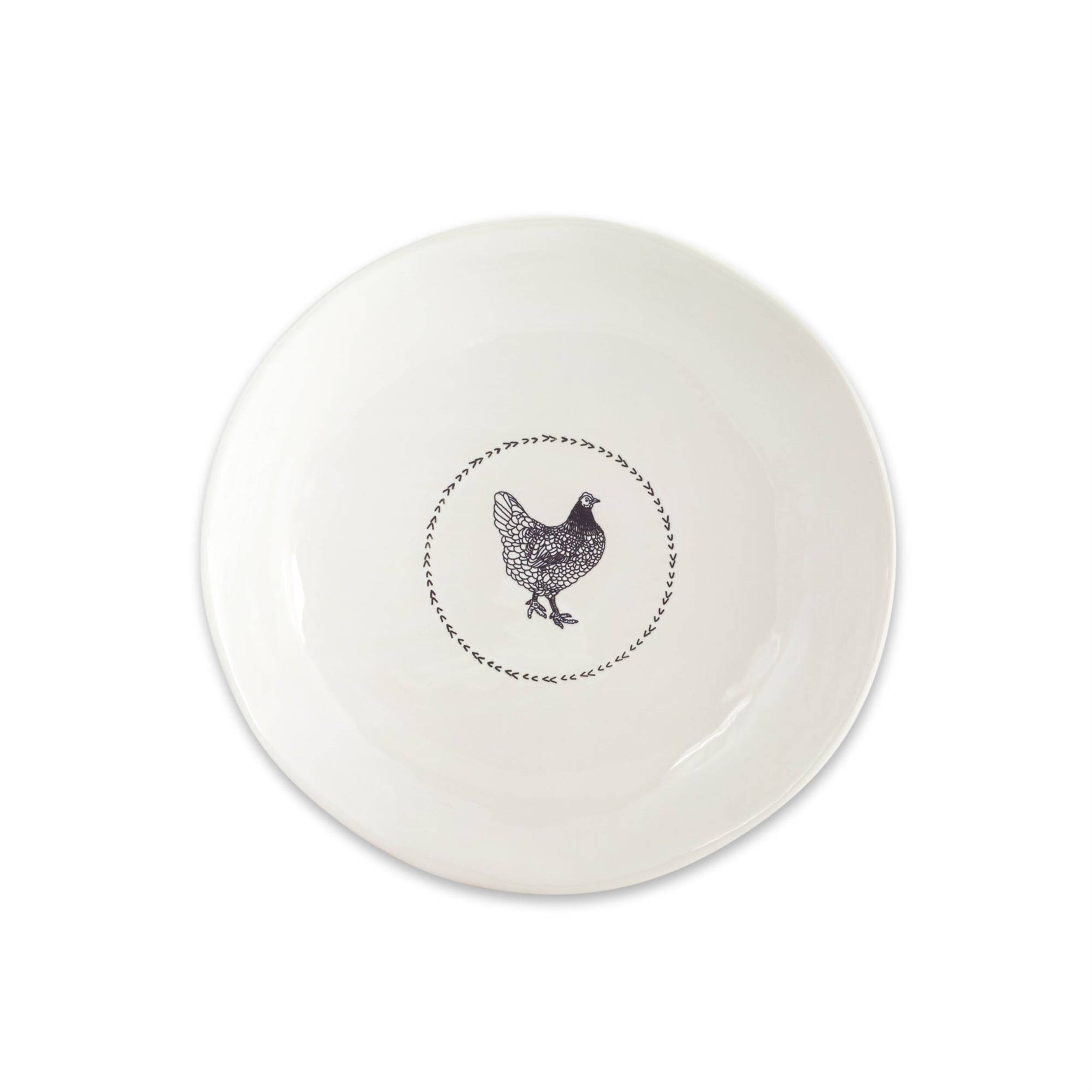 Angle. BreeBe - Stoneware Farmhouse Chicken Platter (Set of 2) - White, Black.