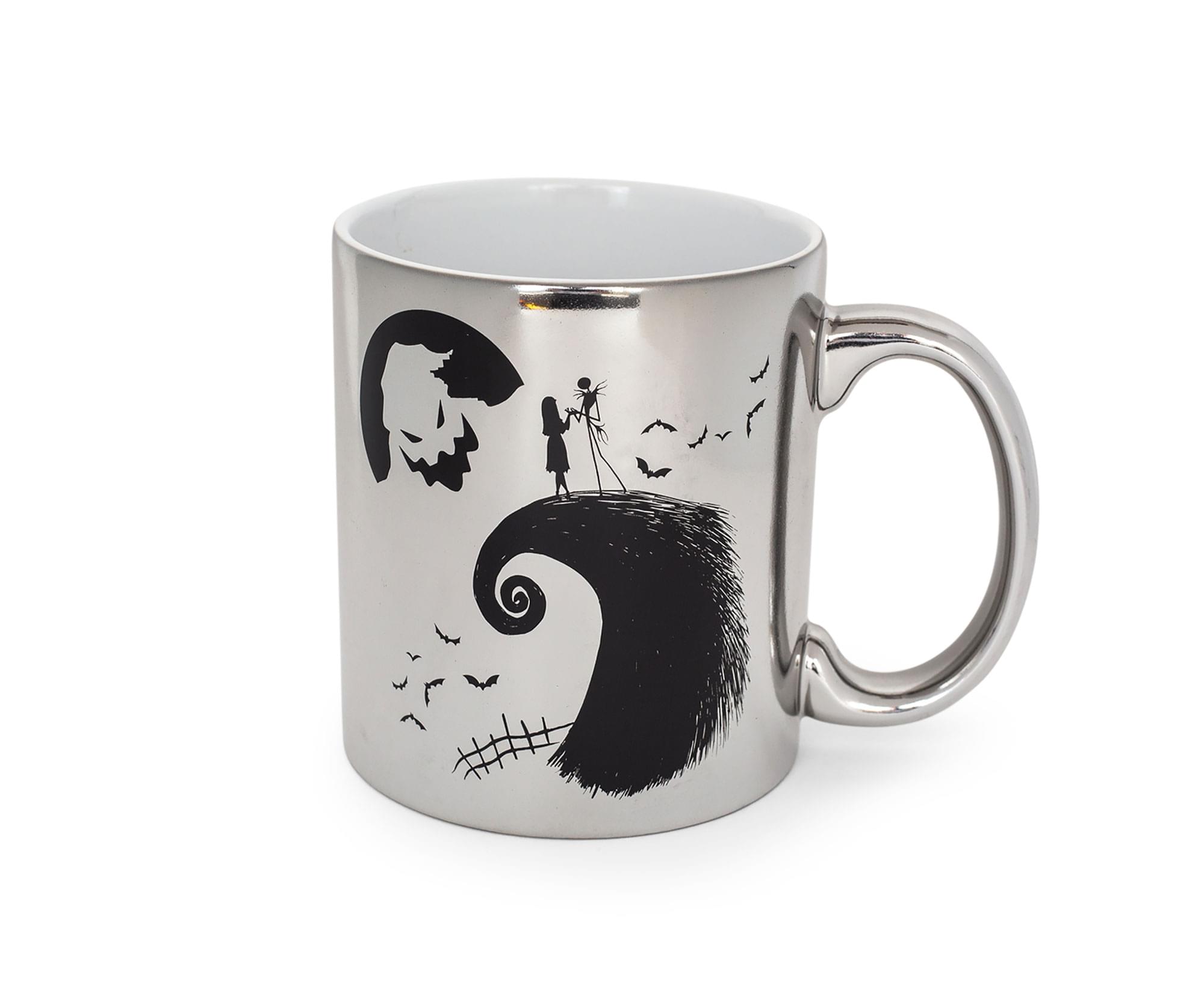 Front. Disney - Nightmare Before Christmas Silver Electroplate Ceramic Mug | Holds 20 Ounces - Silver.