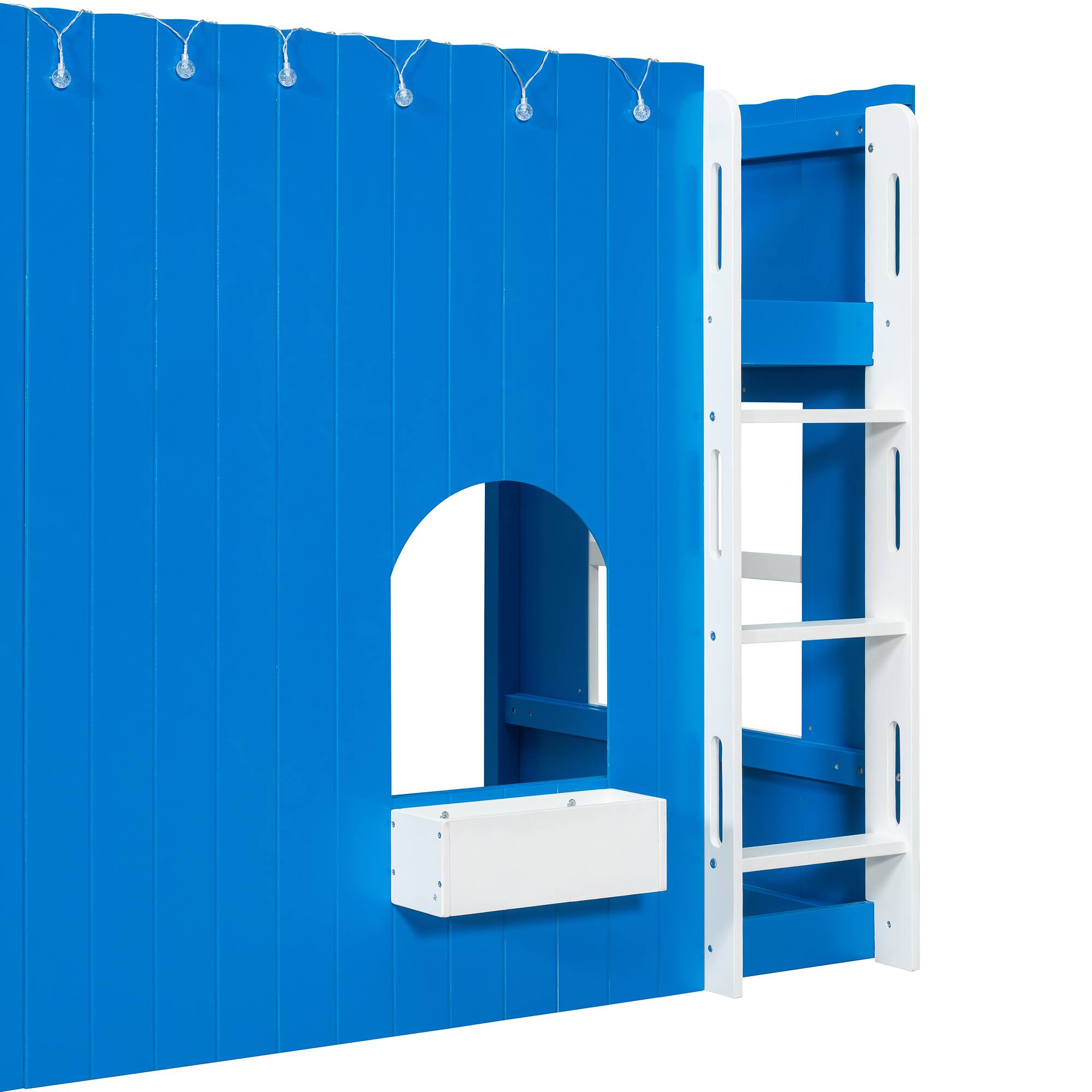 Alt View 2. Whisen - Kids Loft Bed with LED Light String,Cottage-Style Play House Bed with Guardrails - Blue.