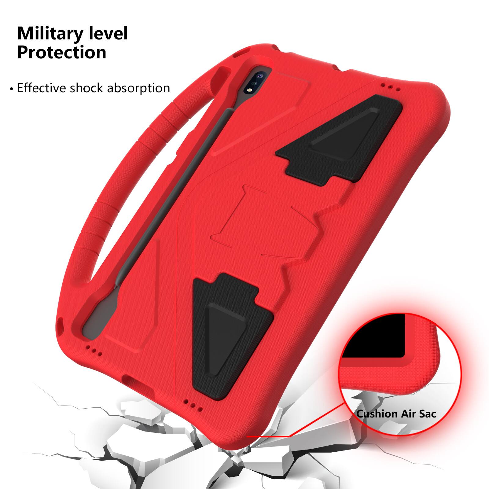Military level Protection  
Effective shock absorption  
Cushion Air Sac