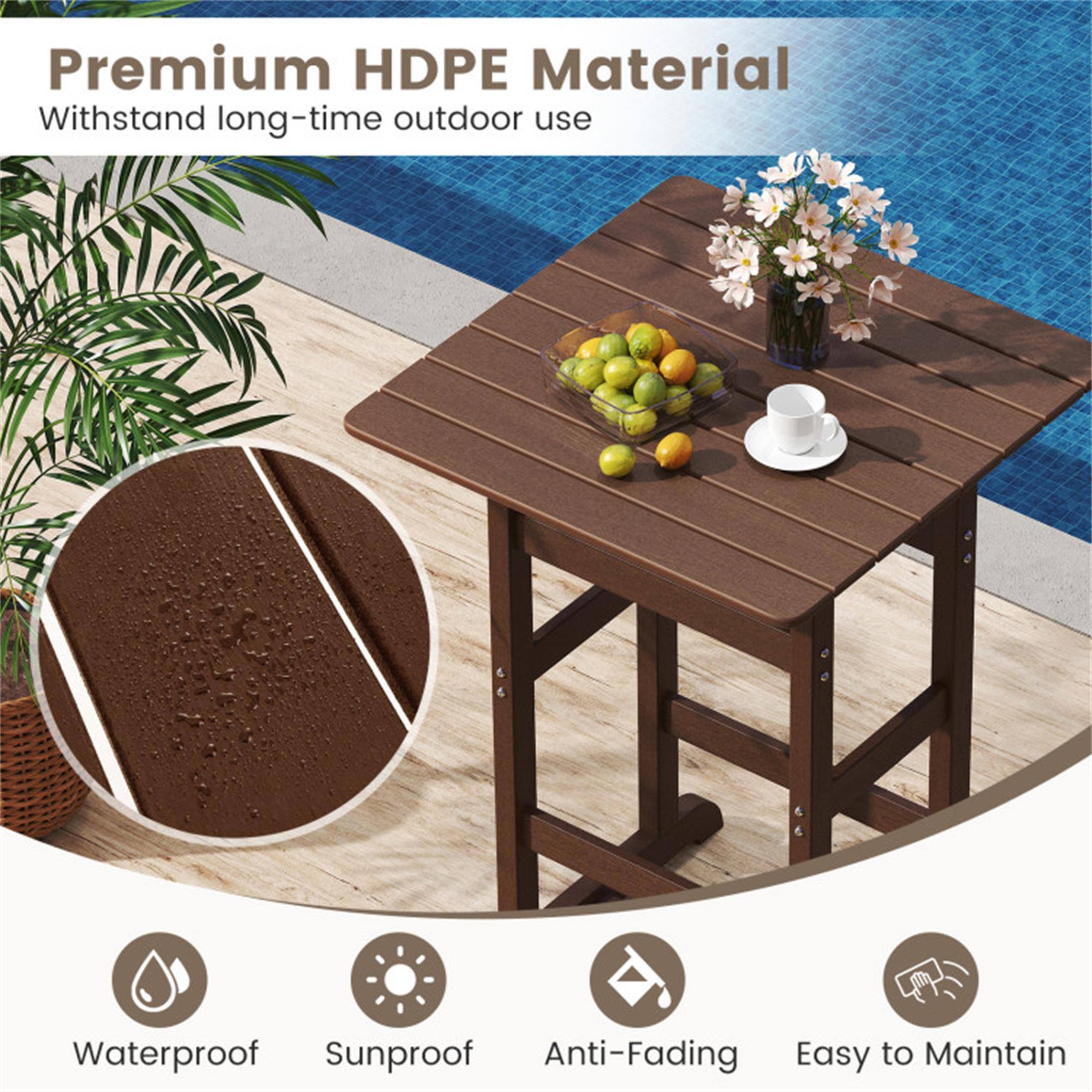 Premium HDPE Material  
Withstand long-time outdoor use  

Waterproof  
Sunproof  
Anti-Fading  
Easy to Maintain