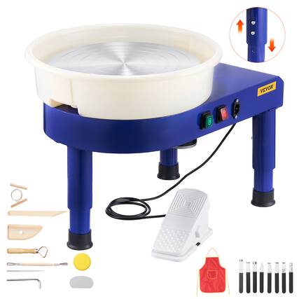 Front. VEVOR - Pottery Wheel,14 in Ceramic Wheel Forming Machine, 60-300 RPM Adjustable Speed with Foot Pedal Control, Detachable Basin - Blue.