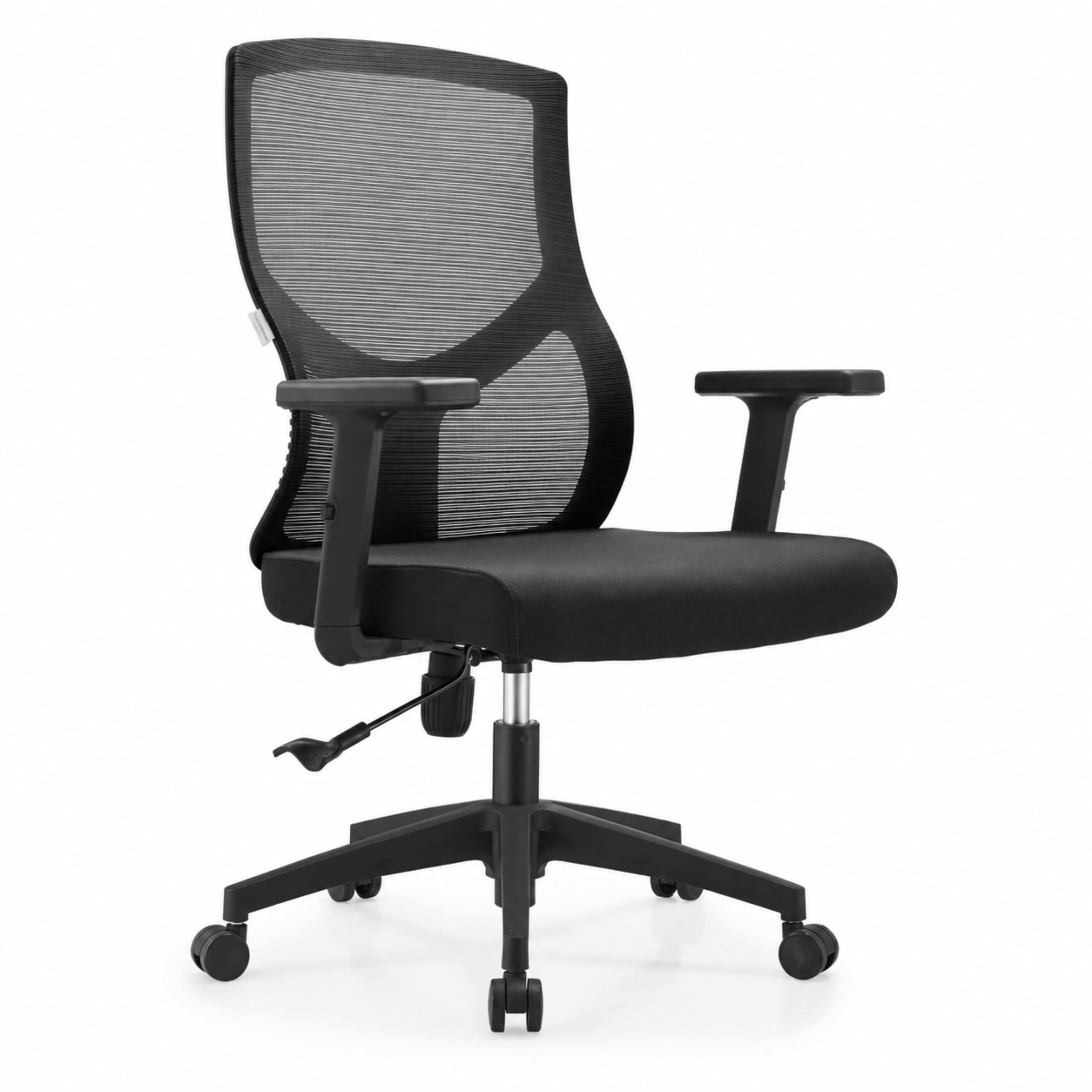 LeisureMod - Glen Ergonomic Cotton Upholstered Mid Back Mesh Office Chair, Adjustable Height, Swivel & Tilt Computer Desk Chair, Home - Black