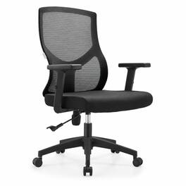 LeisureMod - Glen Ergonomic Cotton Upholstered Mid Back Mesh Office Chair, Adjustable Height, Swivel & Tilt Computer Desk Chair, Home - Black