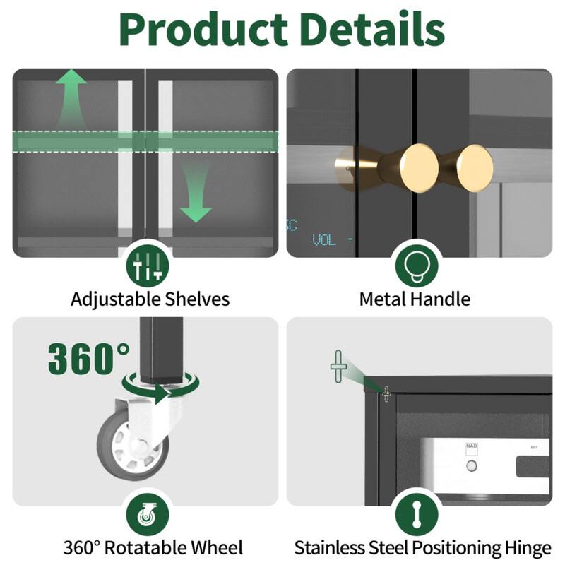 Product Details

- Adjustable Shelves
- Metal Handle
- 360° Rotatable Wheel
- Stainless Steel Positioning Hinge