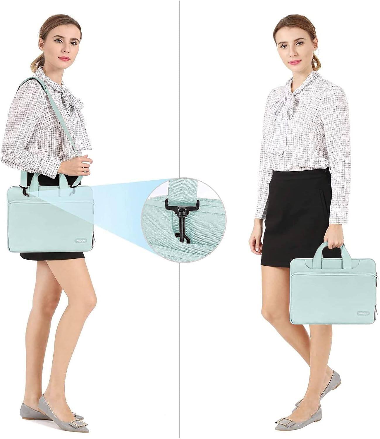 Alt View 1. mosiso - 360 Protective Laptop Bag 13 inch, Computer Carrying Case with Shoulder Strap for MacBook Air Pro Neo 13, HP Dell Asus - Mint Green.