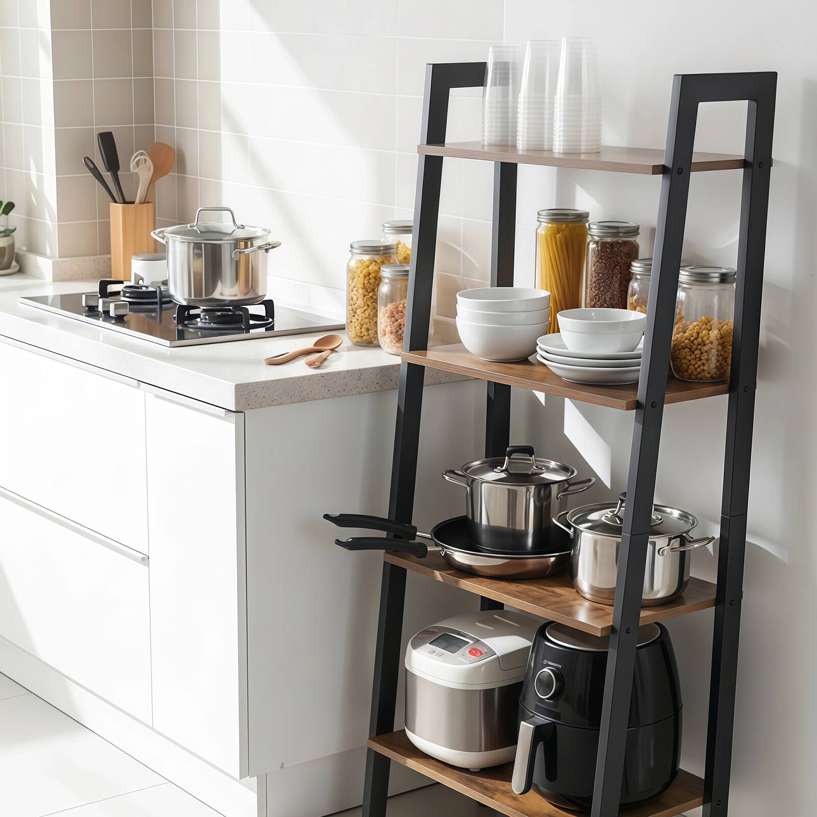 Back. Lirago - 4-Tier Metal Storage Shelves Small Storage Shelves ( 24.8-in H x 13.58-in W x 4.13-in D ) - Black.