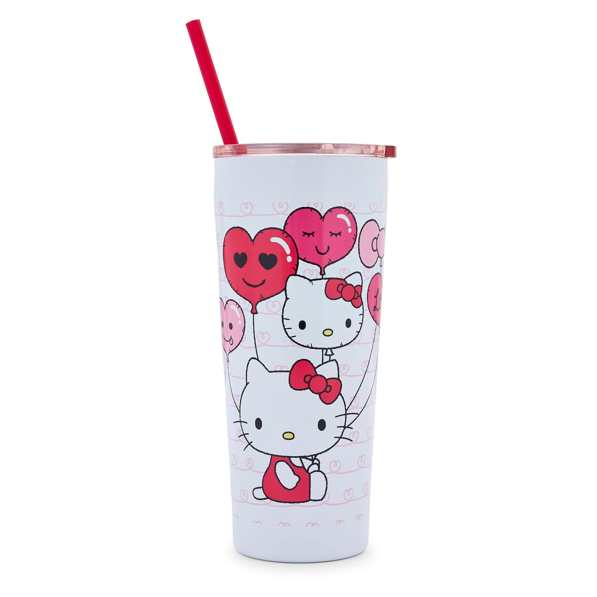 Silver Buffalo - Sanrio Hello Kitty Balloons and Love 22-Ounce Stainless Steel Tumbler - White