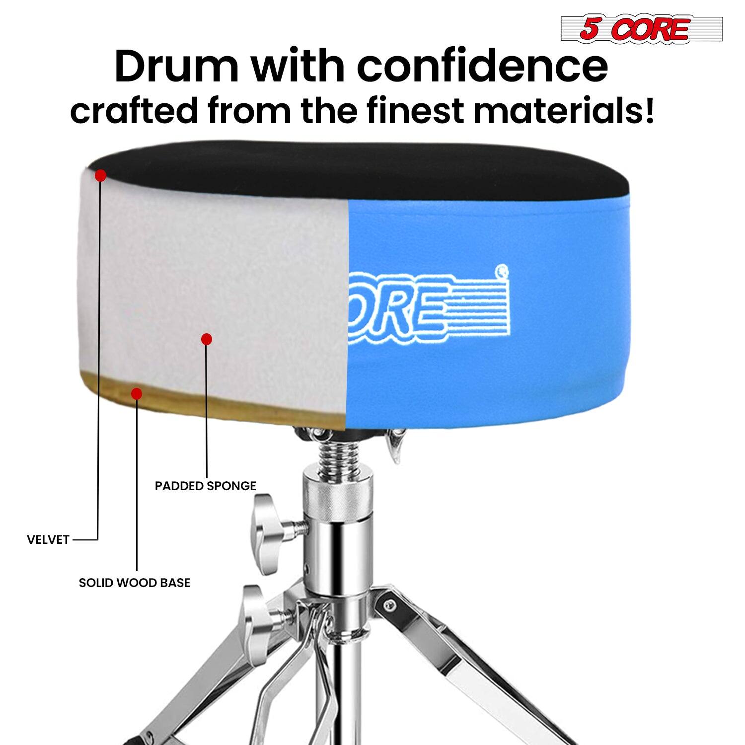 5 CORE

Drum with confidence crafted from the finest materials!

- PADDED SPONGE
- VELVET
- SOLID WOOD BASE