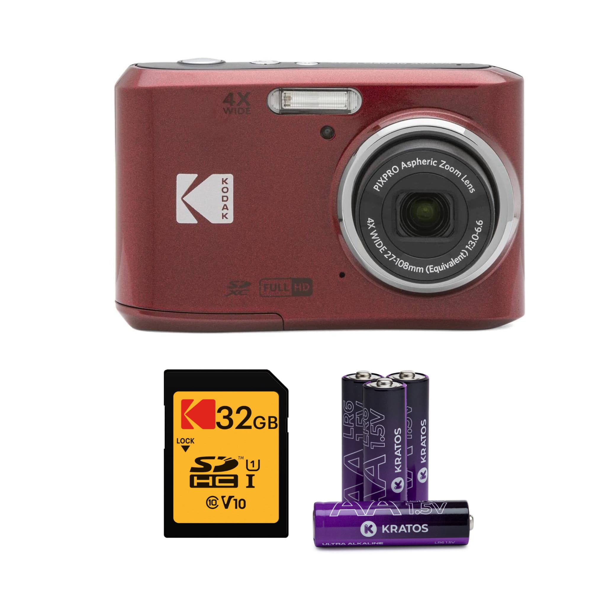 Kodak - PIXPRO FZ45 Friendly Zoom Digital Camera Memory Card and Batteries - Red