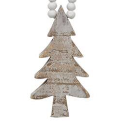 Angle. BreeBe - Distressed Wooden Tree Beaded Ornament - Grey, White.
