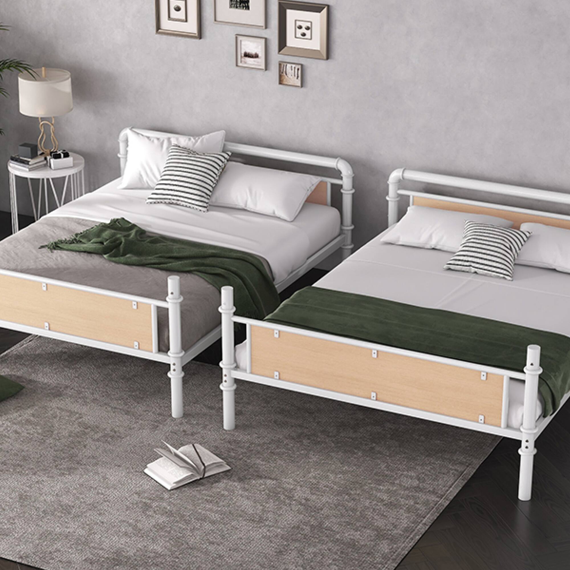 Alt View 4. GOODSILO - Convertible Twin XL Metal Bunk Bed with Safety Guard Rails and Industrial Design - White.