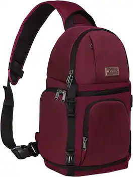 mosiso - Camera Sling Bag Shockproof Photography Camera Backpack with Tripod Holder & Removable Modular Inserts - Wine Red
